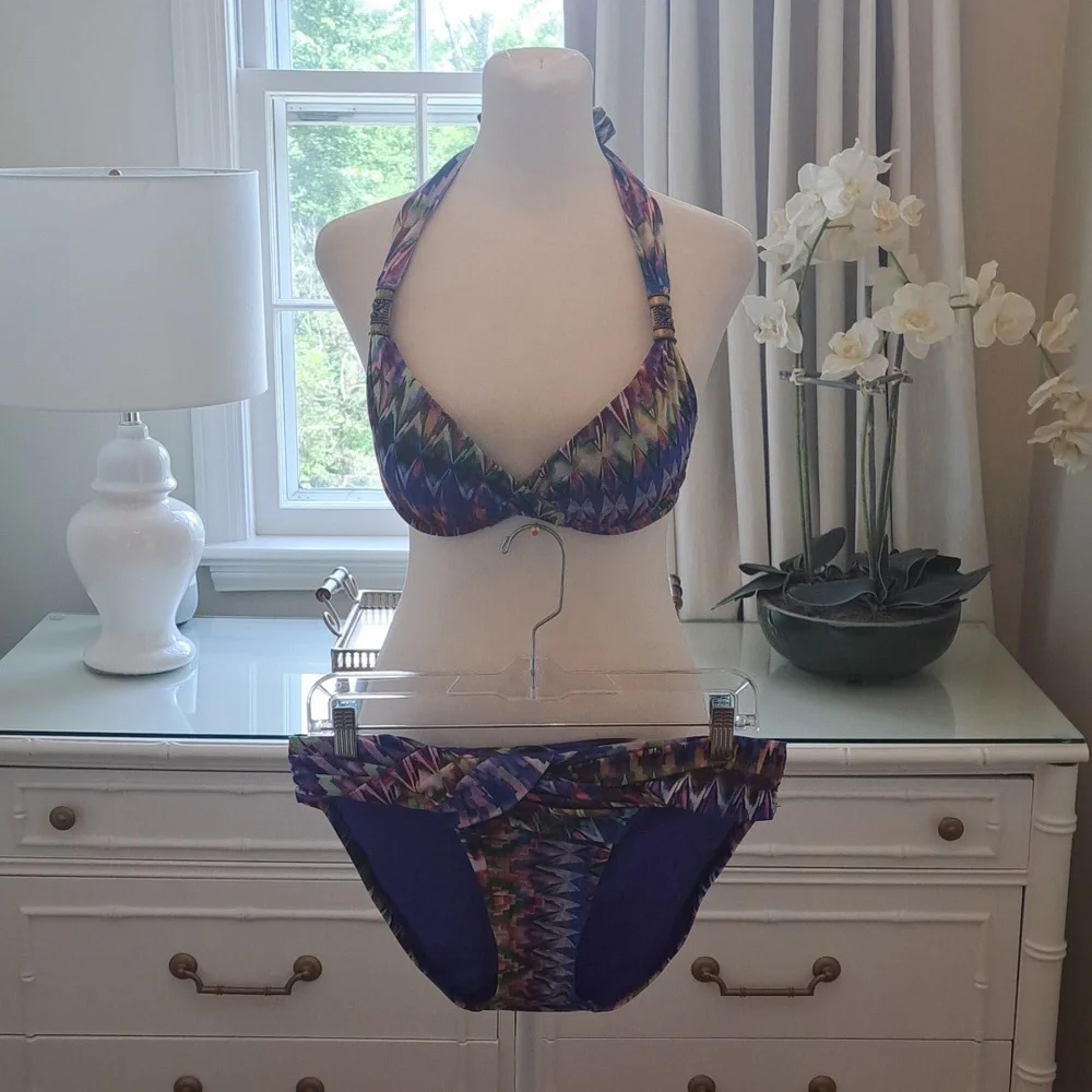 Becca By Rebecca Virtue Womens Two Piece Bikini Set Aztec Print Lined Padded S&M